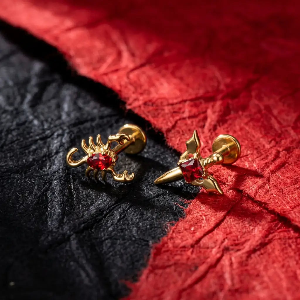 Titanium Clio Little Red Garnet Sword Flat Back Stud