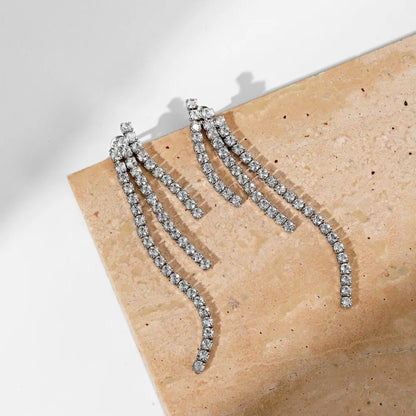Luxe Diamond Dangling Tassel Drop Earrings