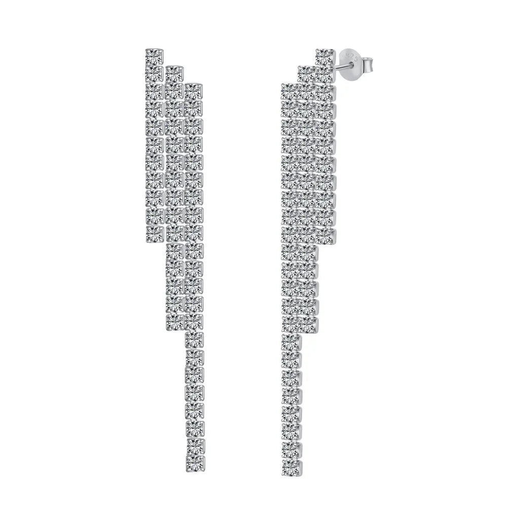 Luxe Diamond Dangling Tassel Drop Earrings