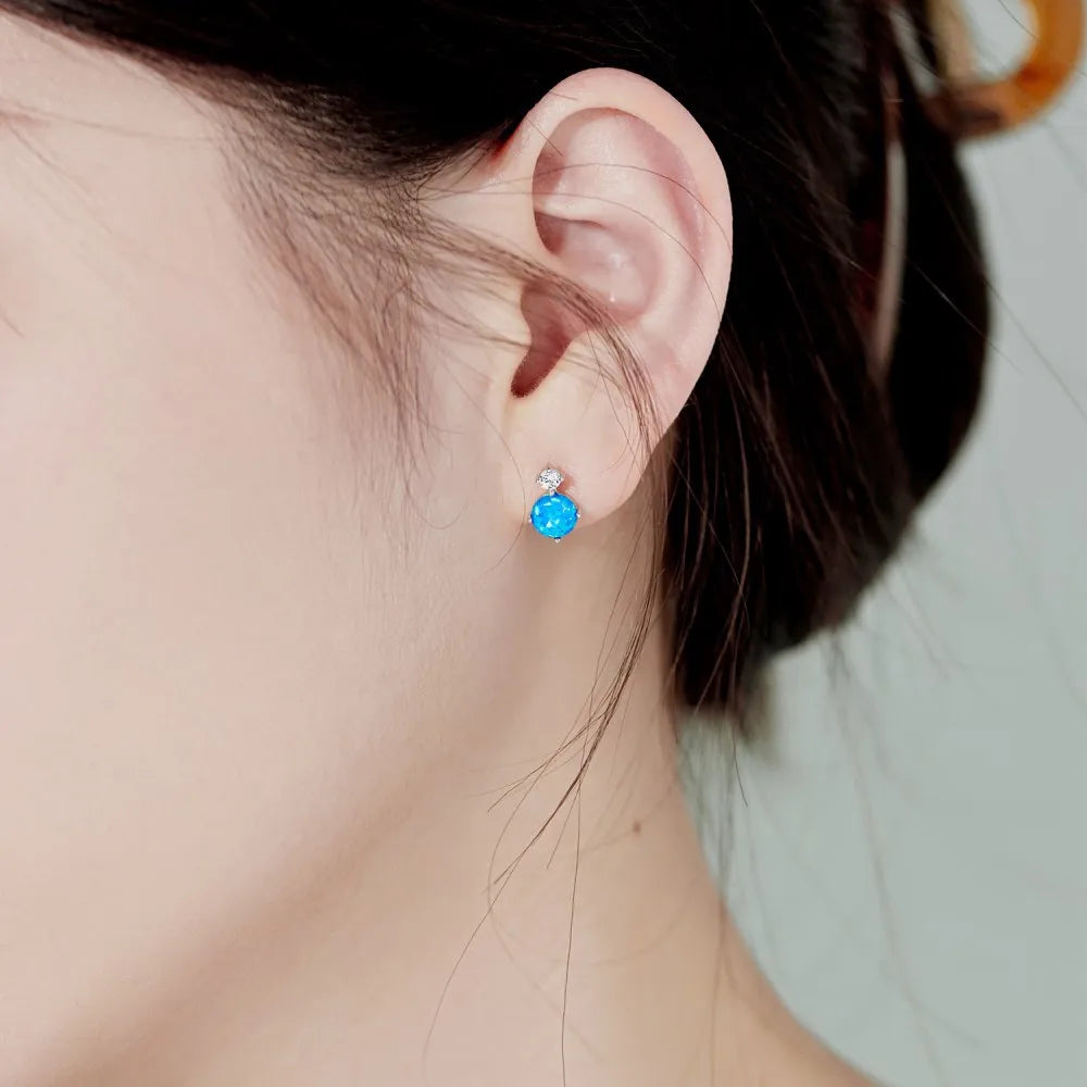 Simple Round Opal Stud Earrings