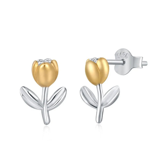 Small Golden Tulip Stud Earrings