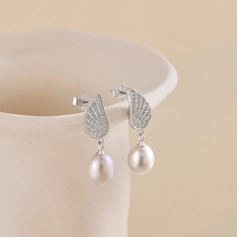 Angel's Wing Pearl Drop Earrings