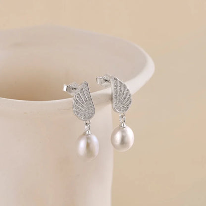 Angel's Wing Pearl Drop Earrings