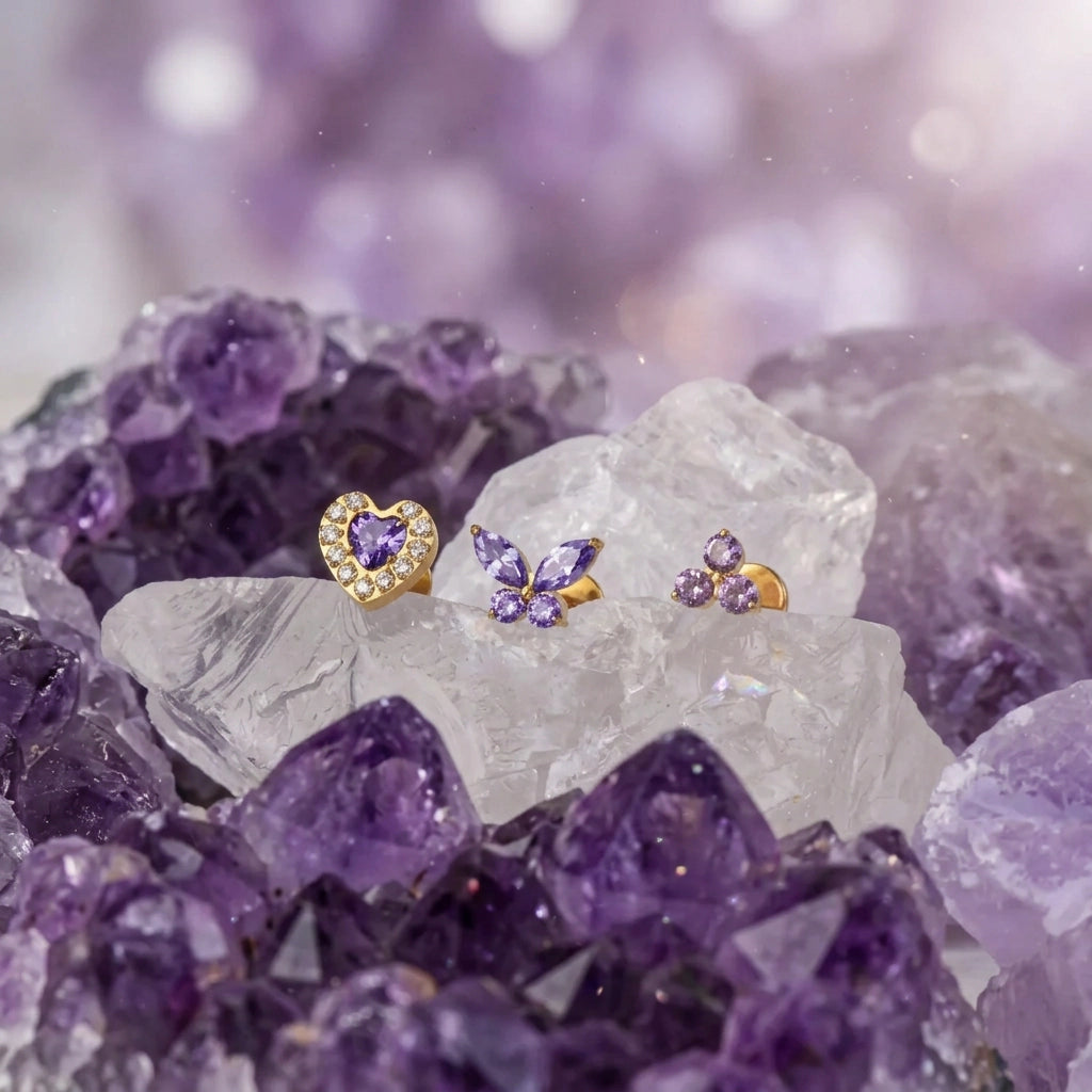 Titanium Athina Mini Amethyst Triangle Flat Back Stud