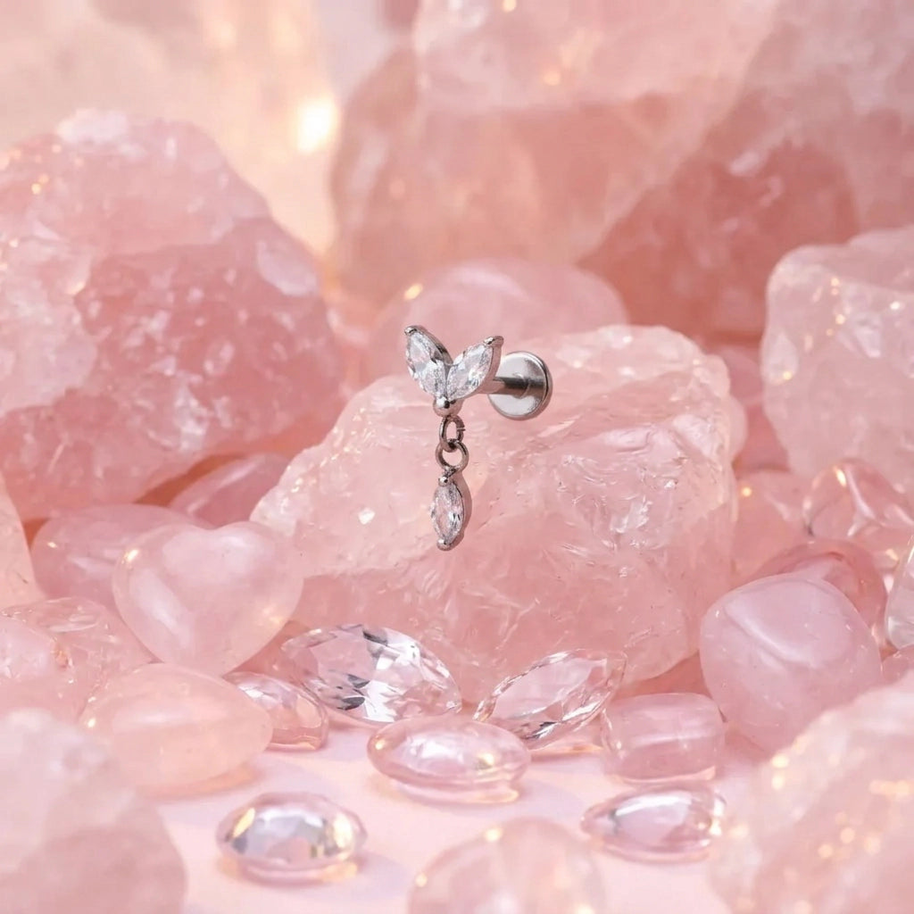 Titanium Annika Dangling Two Petal Flat Back Stud