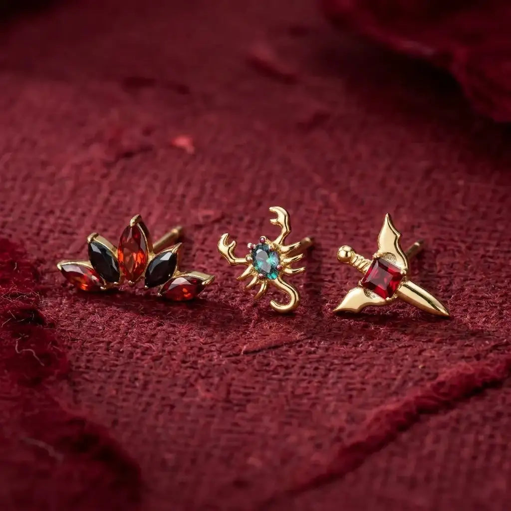 Titanium Clio Little Dark Gemstone Sword Flat Back Stud
