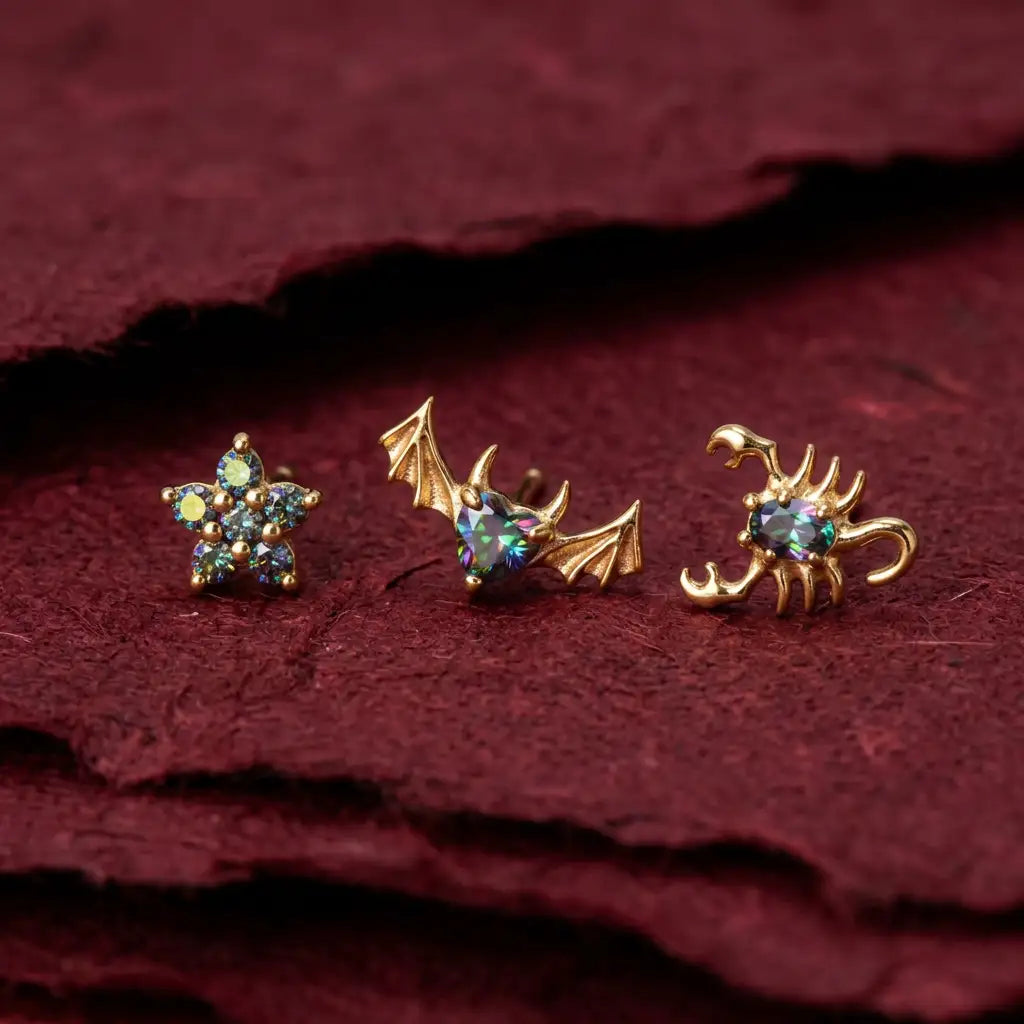 Titanium Clio Little Dark Gemstone Sword Flat Back Stud
