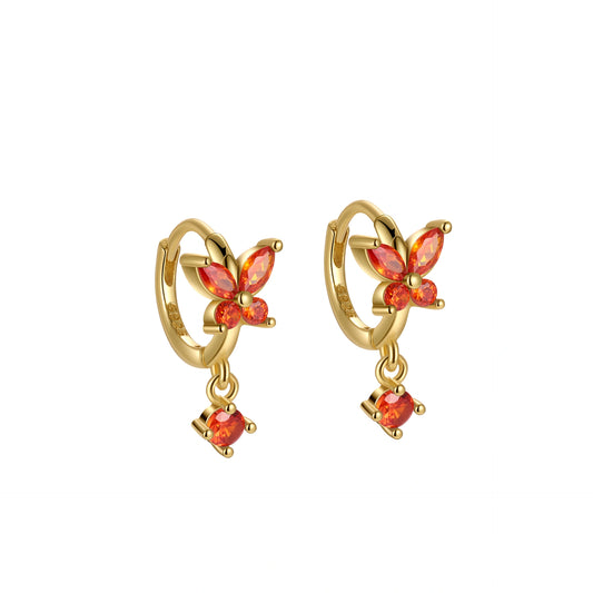 Nefeli Red Garnet Butterfly Huggie Earrings