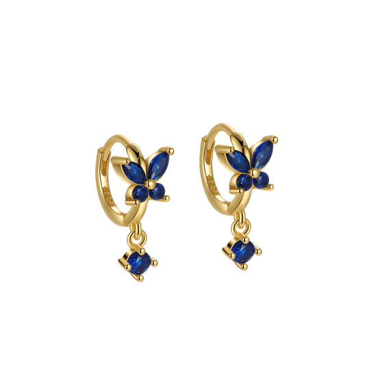 Nefeli Blue Sapphire Butterfly Huggie Earrings