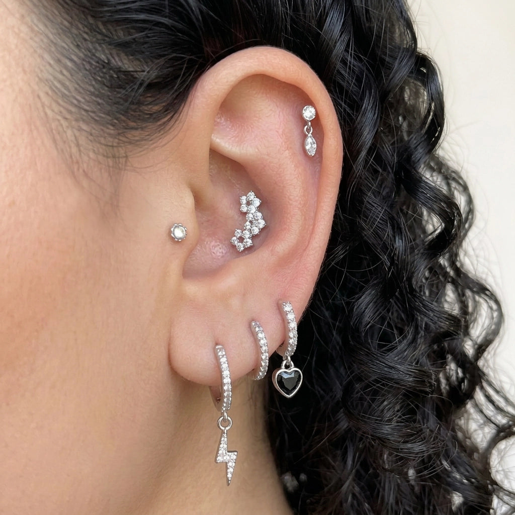 Titanium Cressida Trio Diamond Flower Piercing Stud