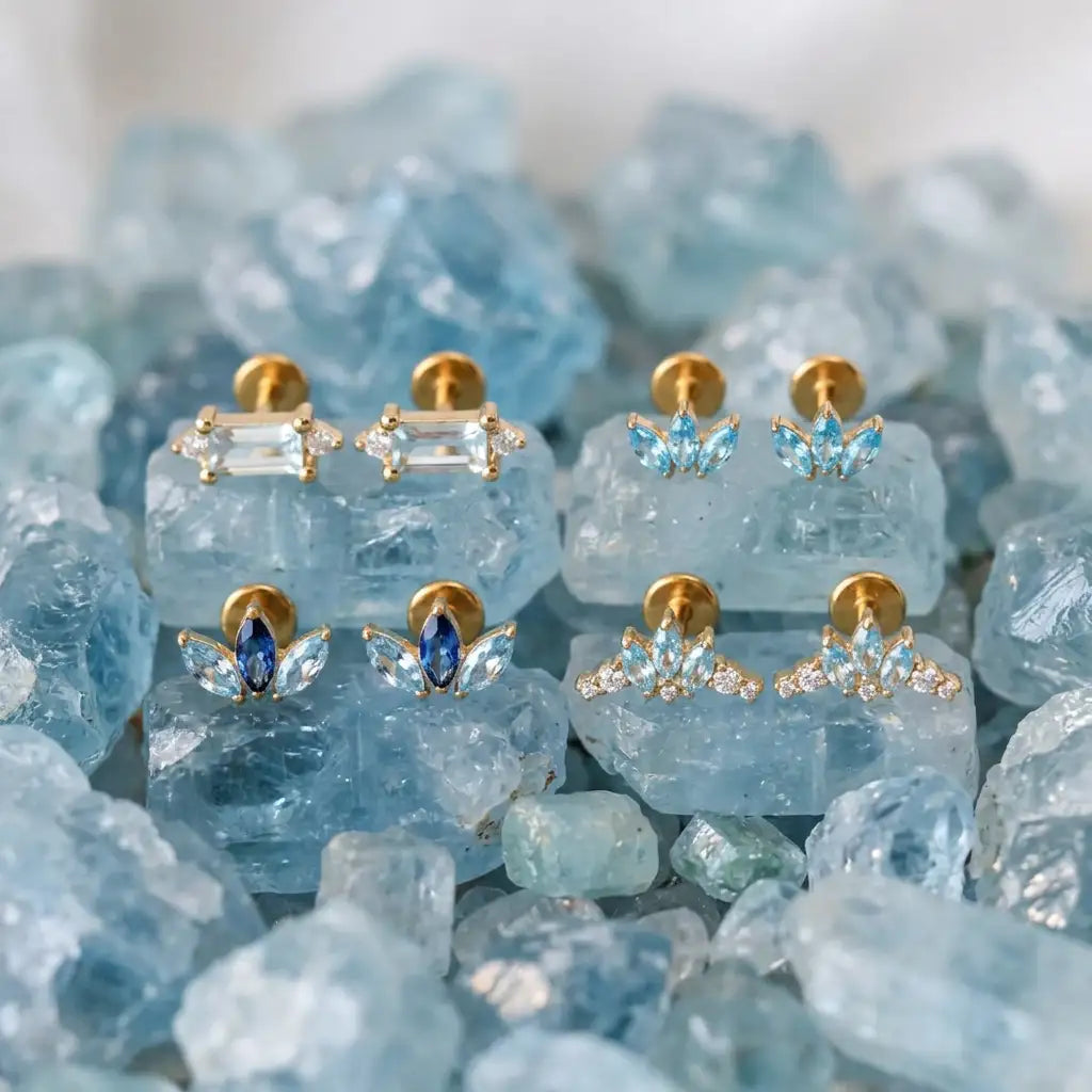 Iceland Dainty Baguette Flatback Stud – Aquamarine