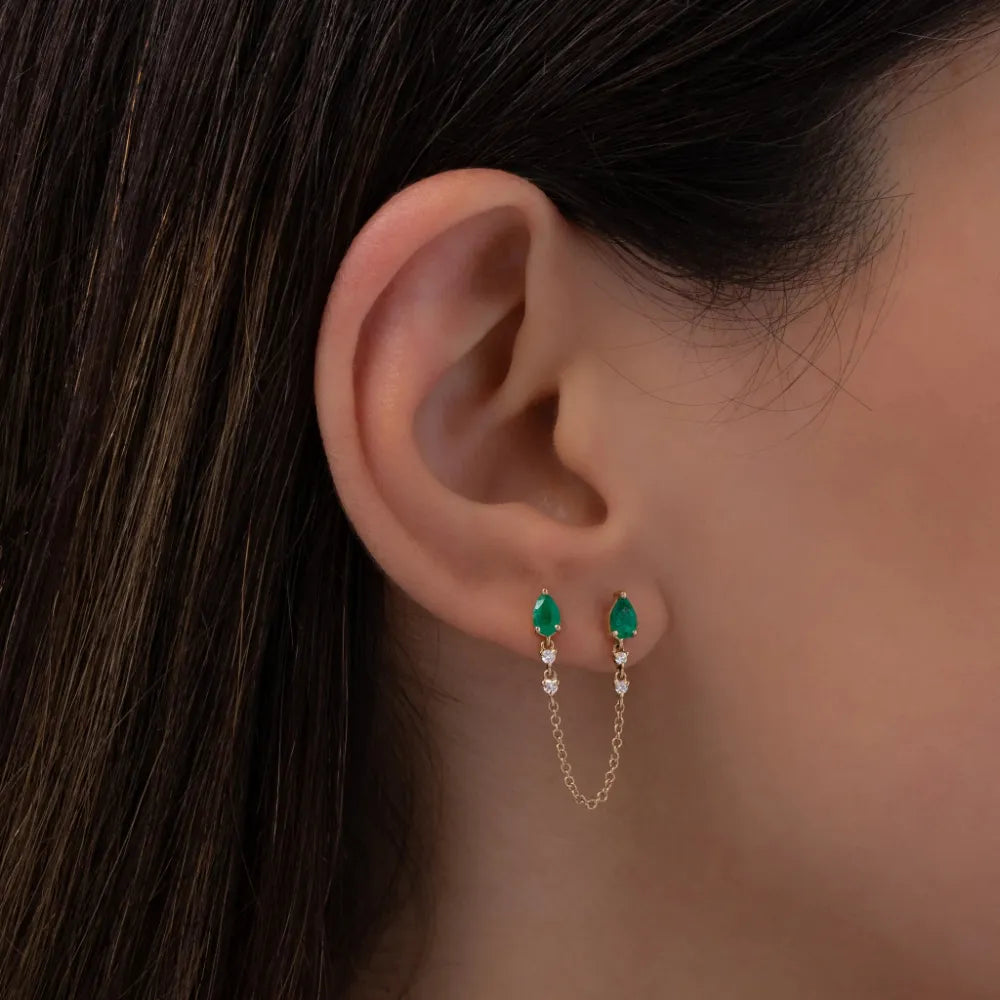 Luxe Green Connected Chain Earring