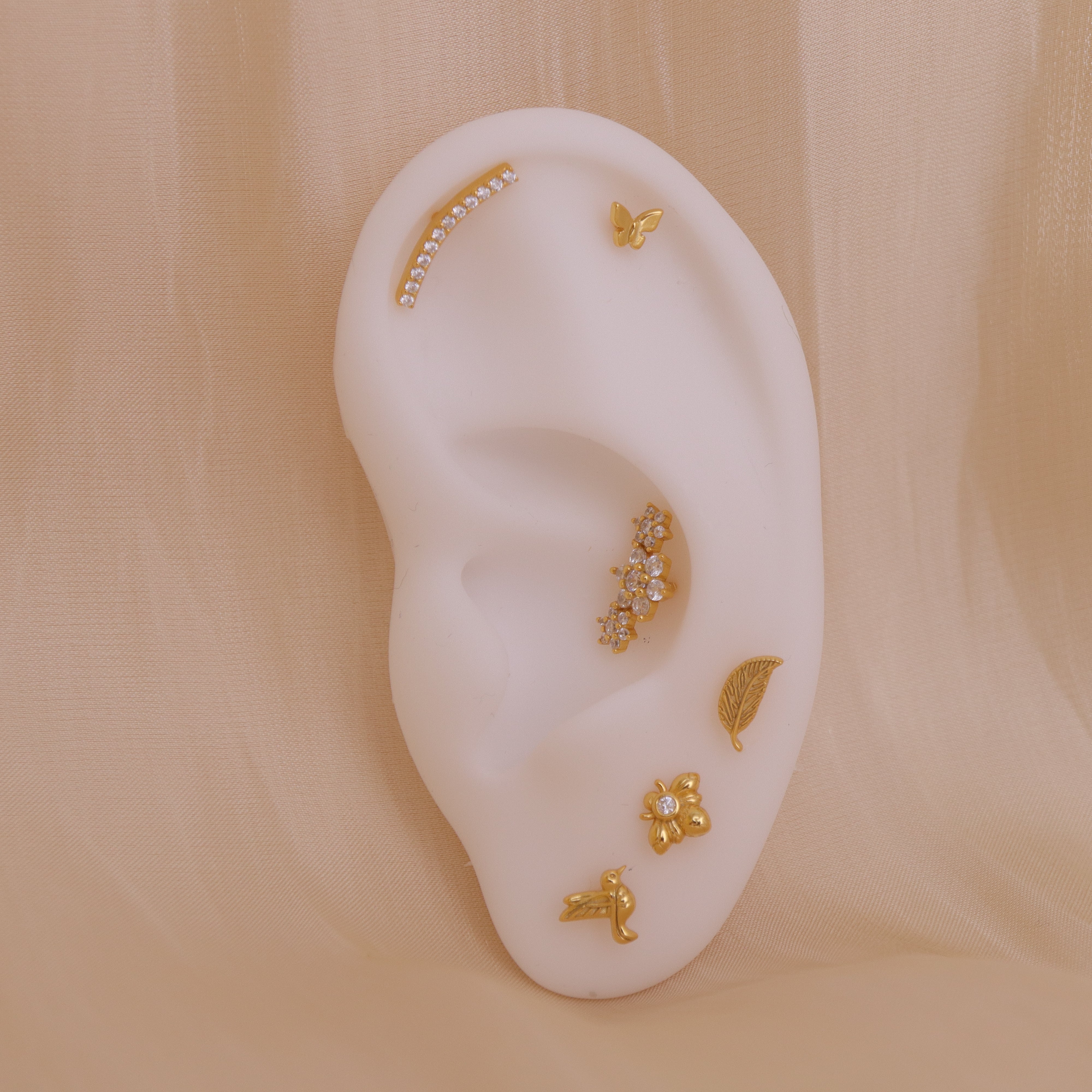 Triple Blooming Flower Flat Back Stud Earring (18G)