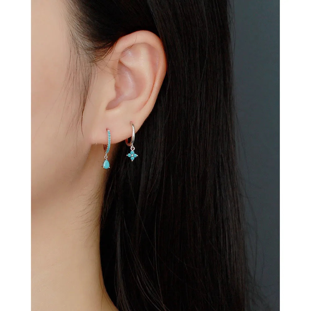 Turquoise Four-Clover Hoop Earrings