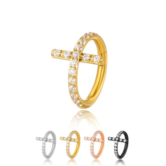 Titanium Diamond Cross Clicker | Helix Ring | Conch Hoop