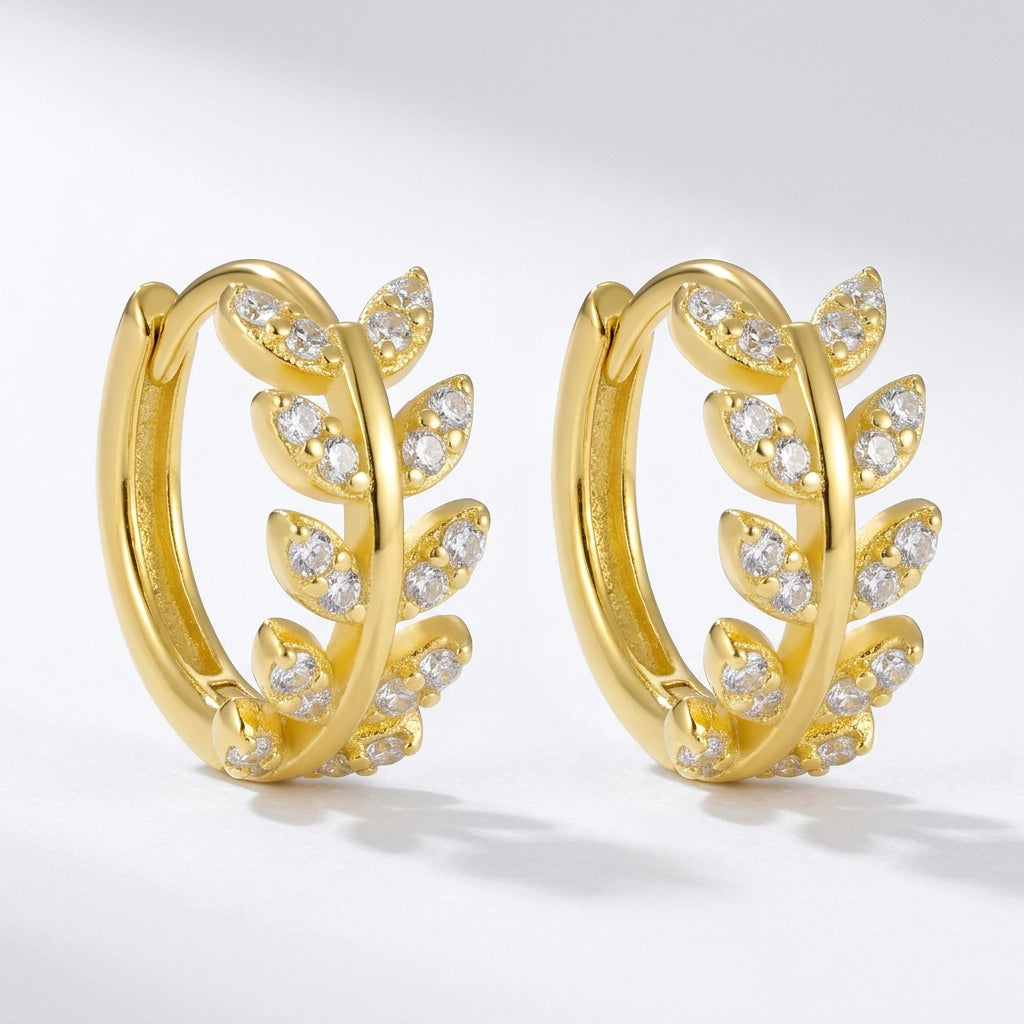 Sparkling Leaf Huggie Earrings