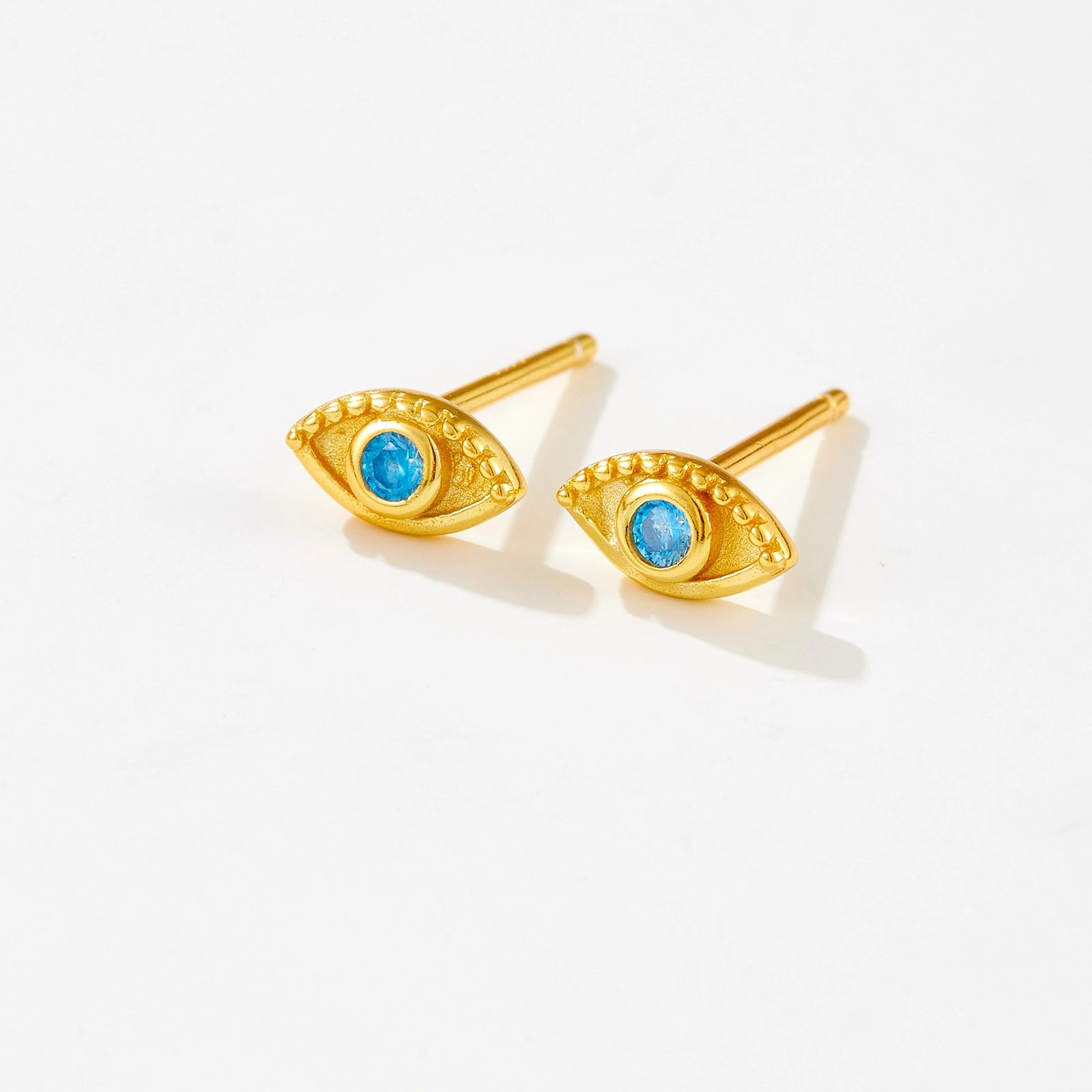 Aquamarine Evil Eye Stud Earrings