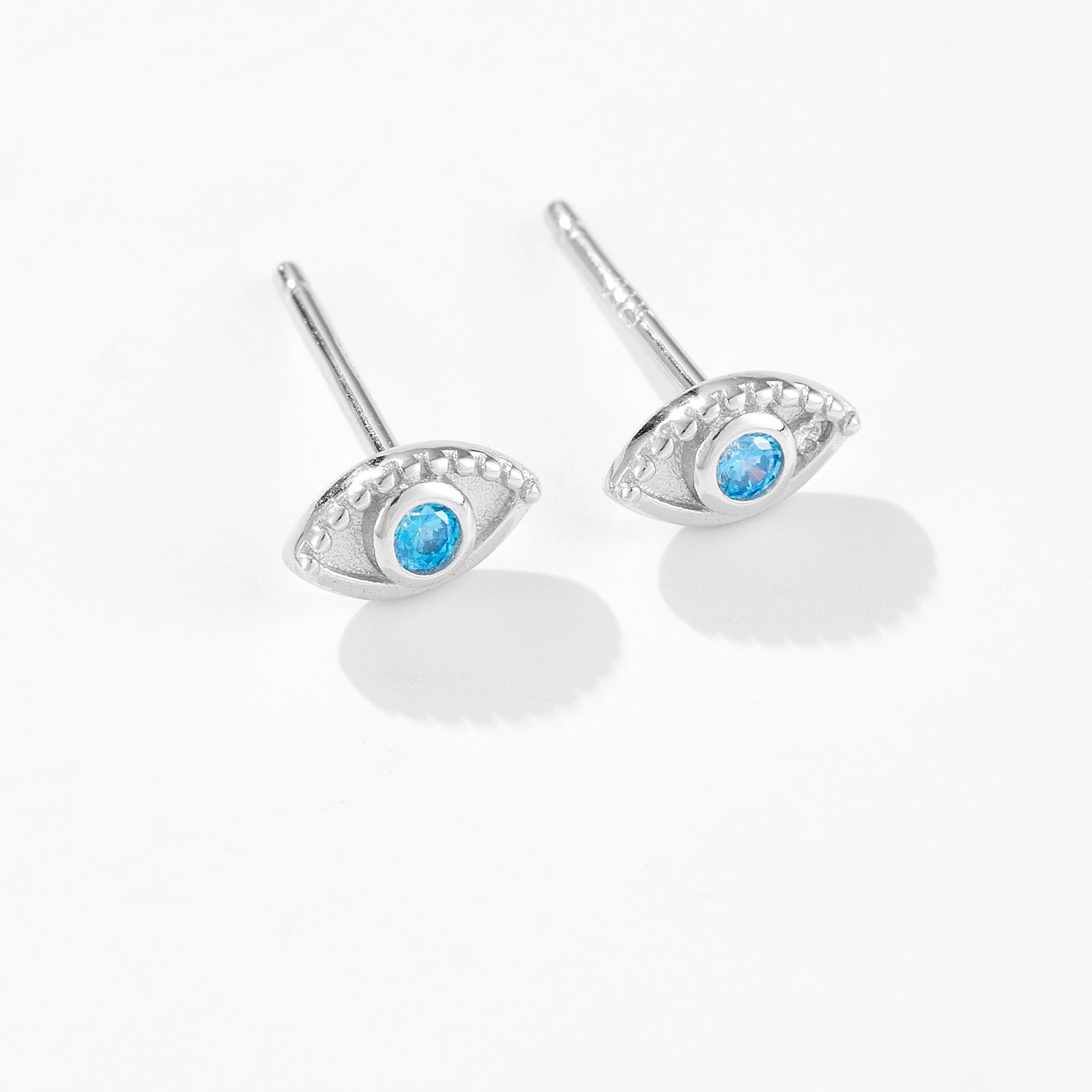 Aquamarine Evil Eye Stud Earrings