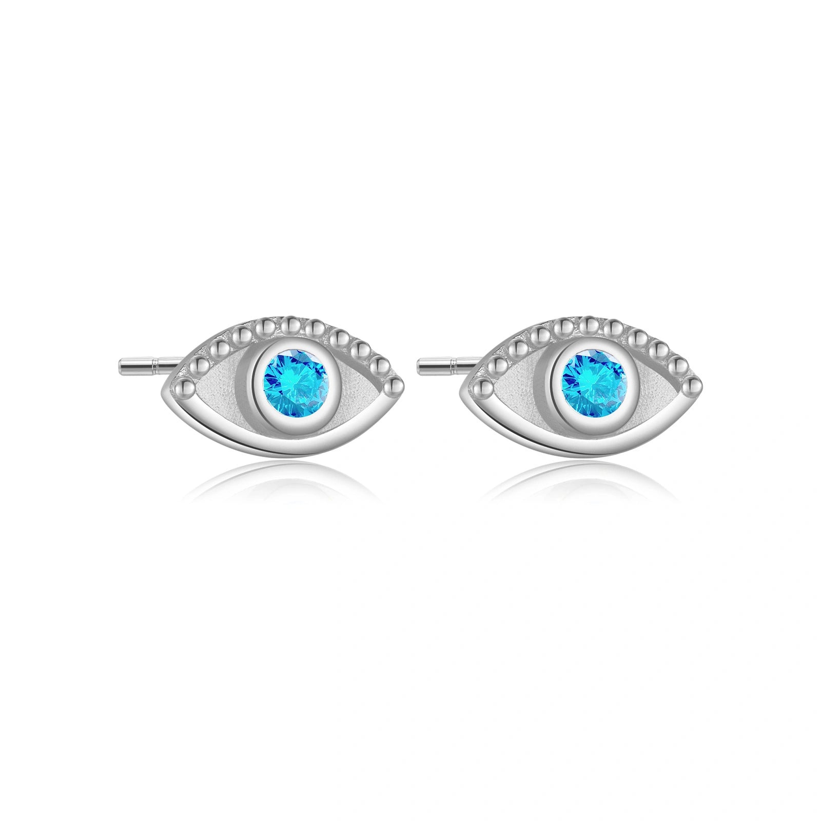 Aquamarine Evil Eye Stud Earrings