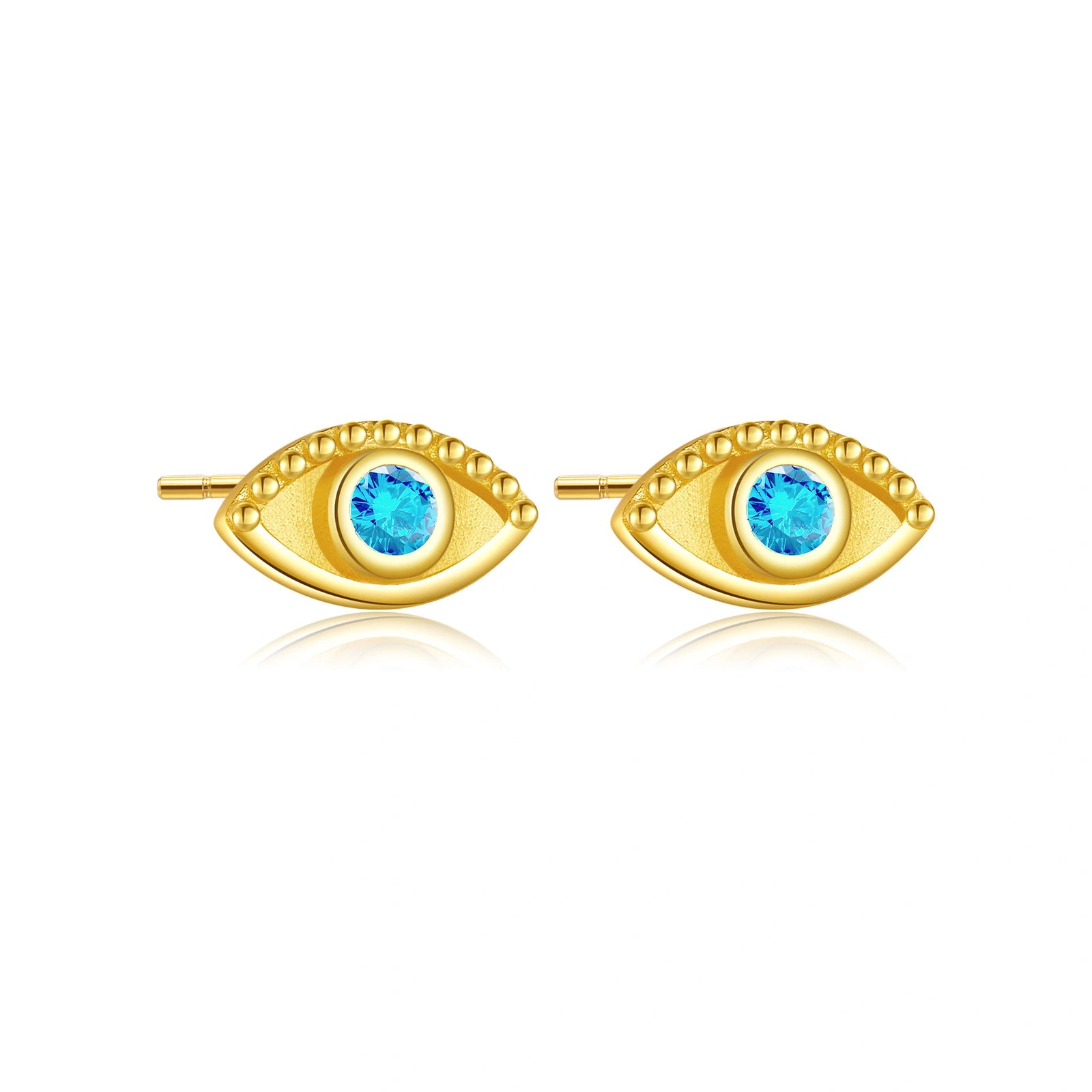 Aquamarine Evil Eye Stud Earrings