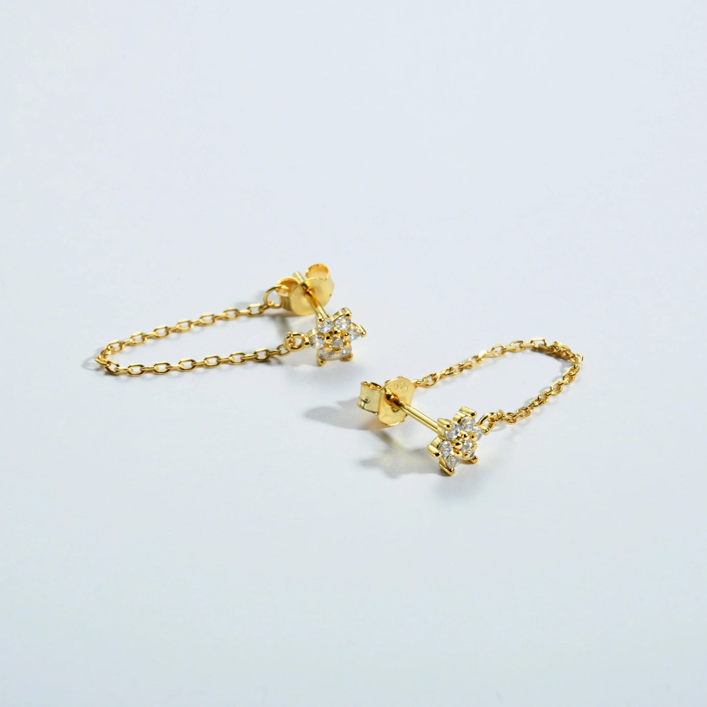 CZ Flower Dangling Chain Earrings