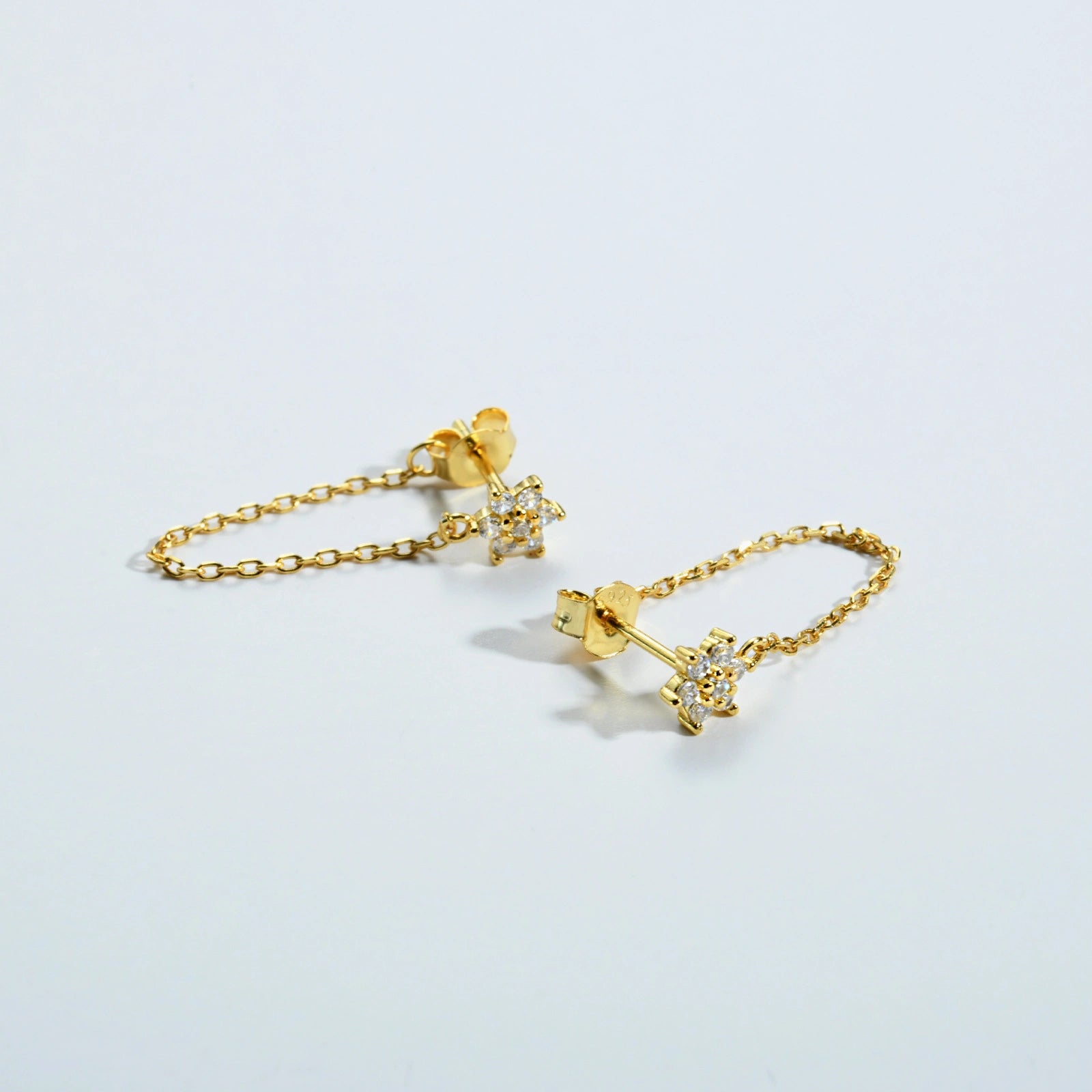 CZ Flower Dangling Chain Earrings