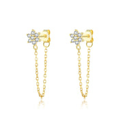 CZ Flower Dangling Chain Earrings