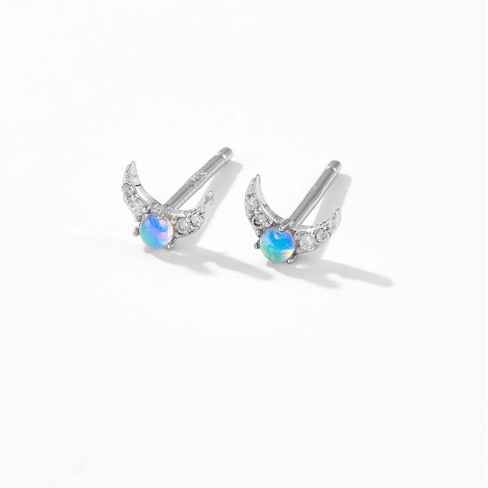 Moonstone Crescent Moon Stud Earrings