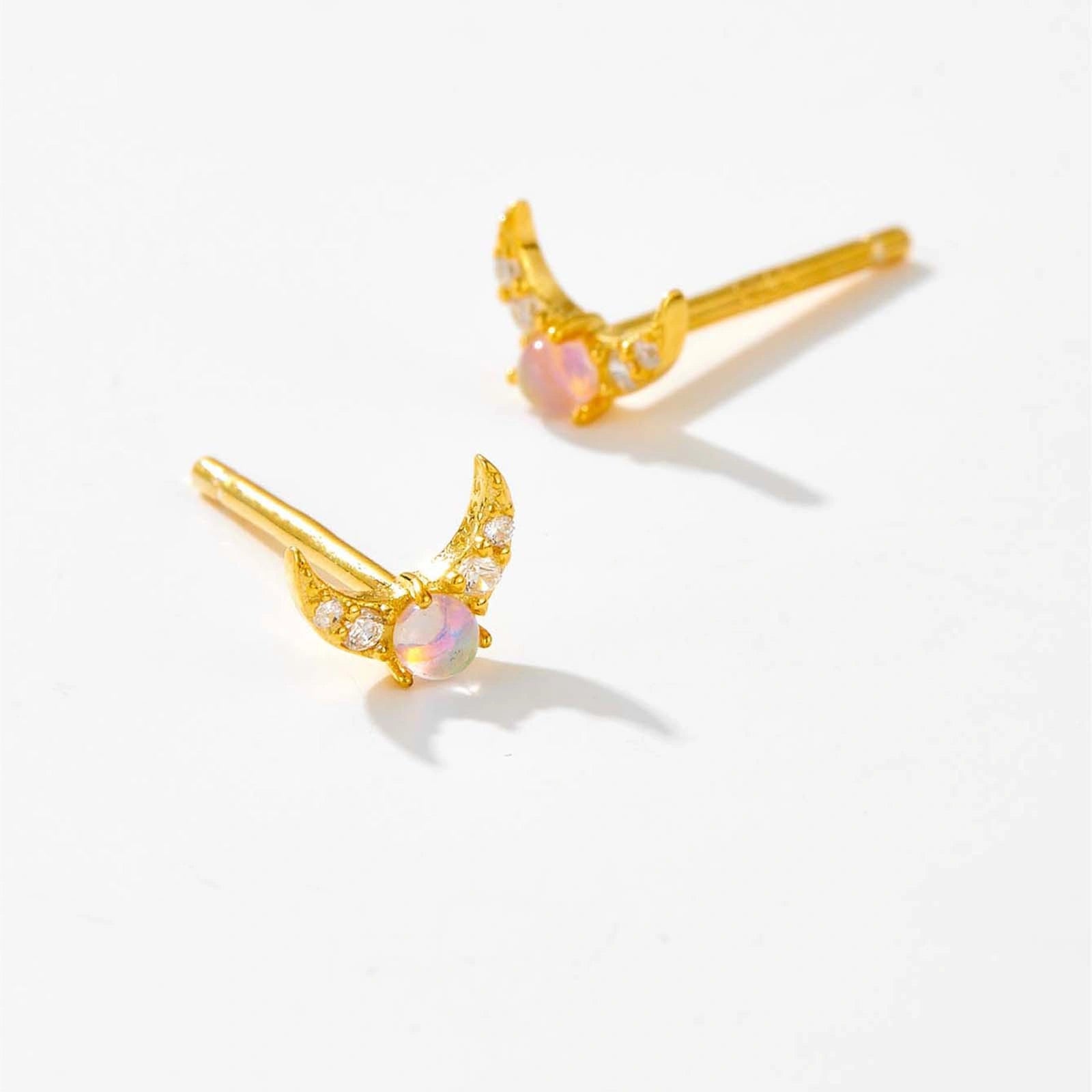 Moonstone Crescent Moon Stud Earrings