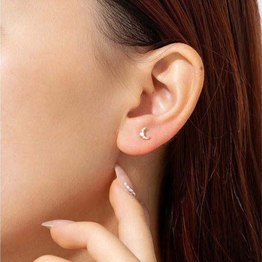 Moonstone Crescent Moon Stud Earrings