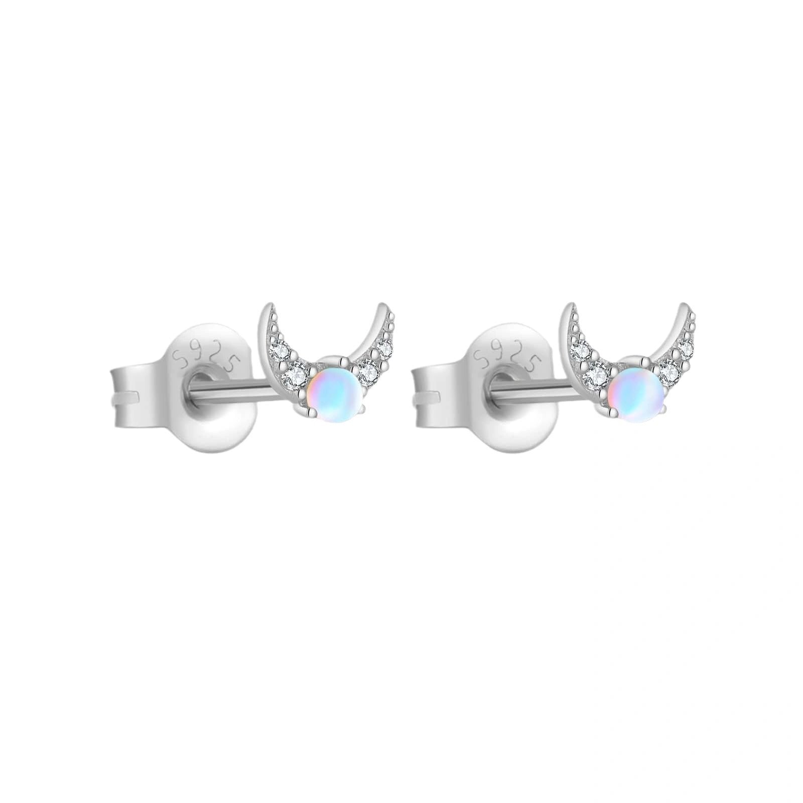 Moonstone Crescent Moon Stud Earrings