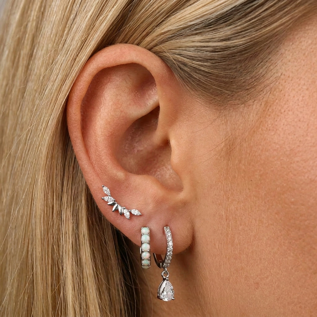 White Crystal Perry Waterdrop Hoop Earrings