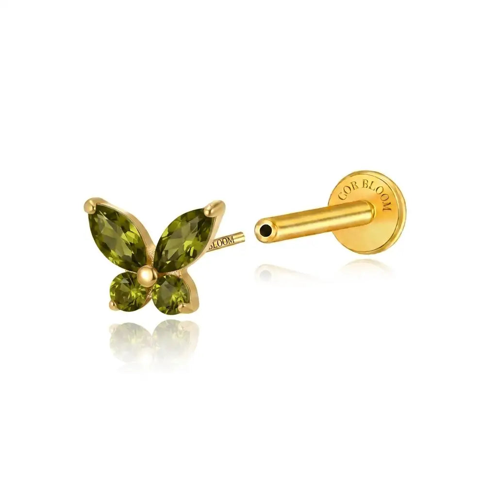 Titanium Liberty Peridot Butterfly Flat Back Stud