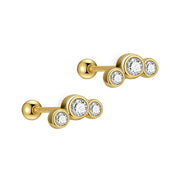 Trinity Round CZ Barbell Stud Earrings (20G)
