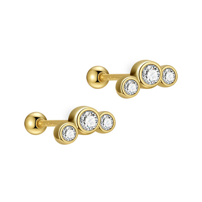 Trinity Round CZ Barbell Stud Earrings (20G)