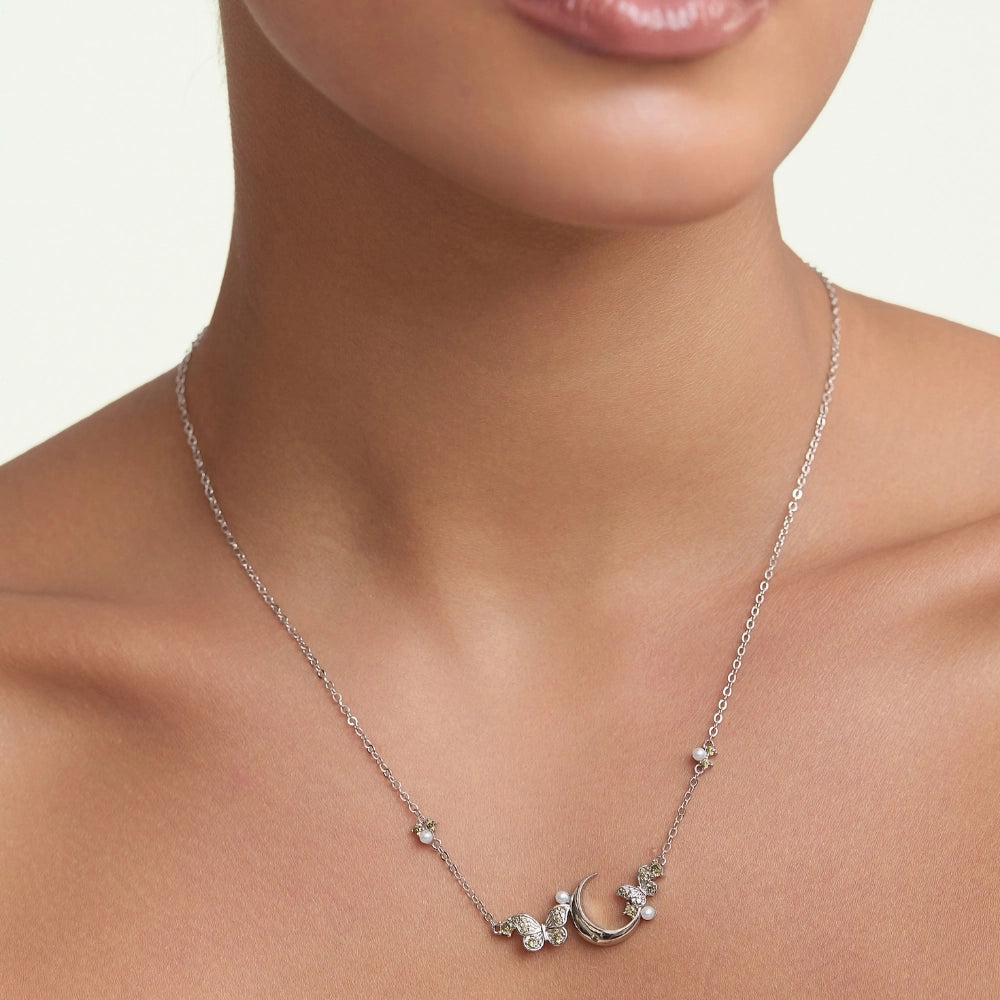 Peridot Crescent Moon & Butterfly Necklace