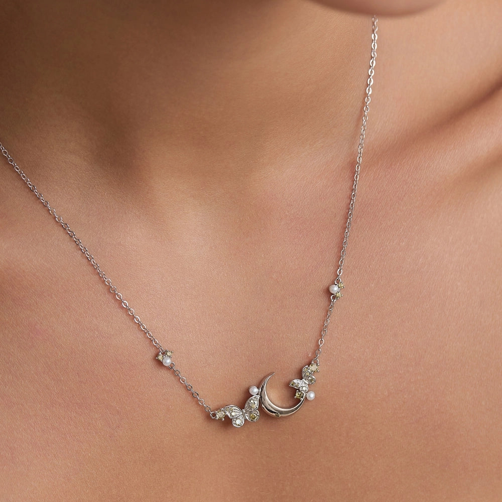 Peridot Crescent Moon & Butterfly Necklace
