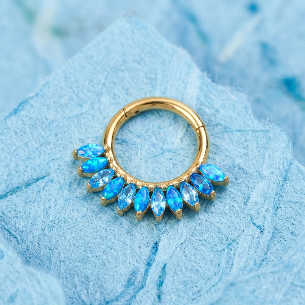 Titanium Eternity Clicker - Aquamarine & Ocean Blue Opal