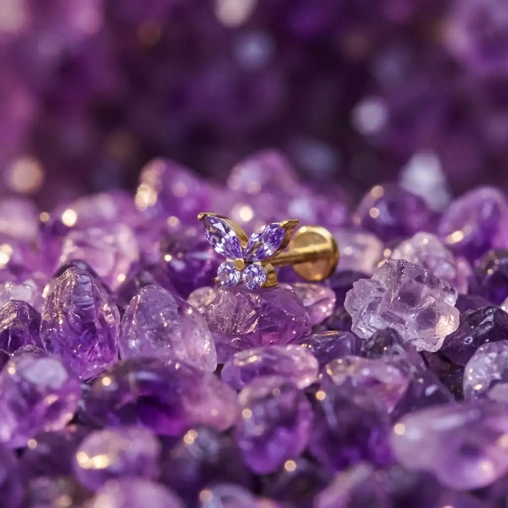 Titanium Liberty Amethyst Butterfly Flat Back Stud