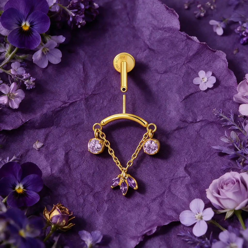 Titanium Lucinda Three-Petal Hidden Helix & Rook Stud - Amethyst