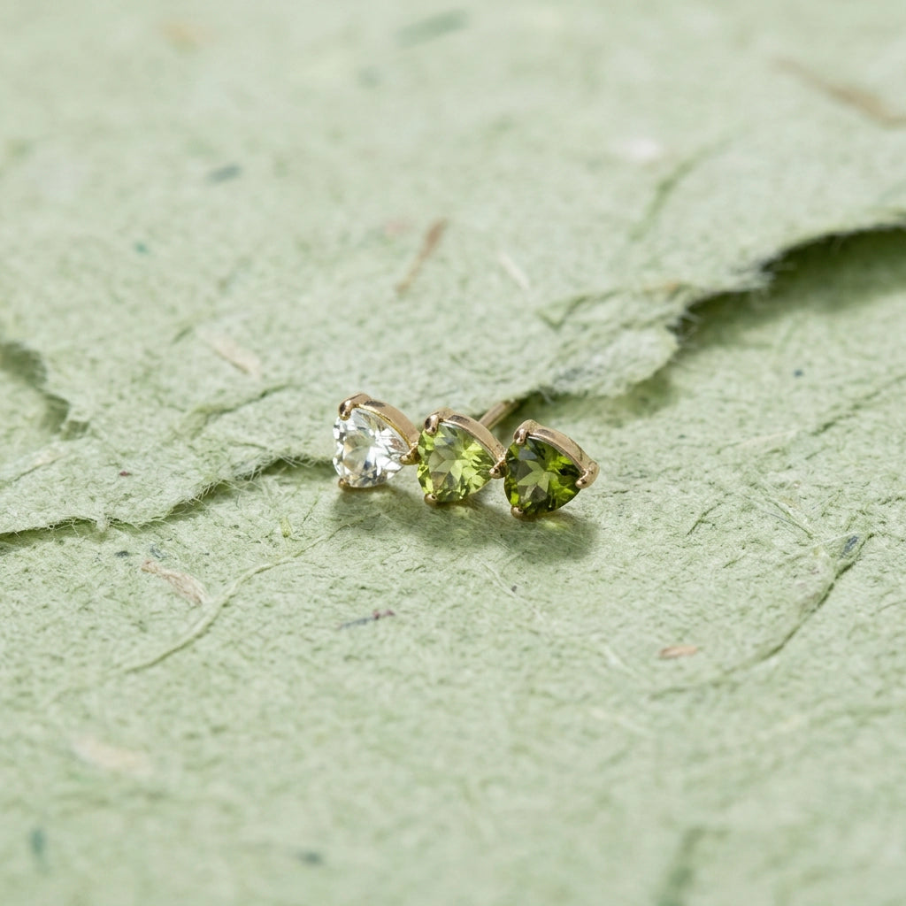 Titanium Adelpha Trio Heart Stud - Gradient Peridot