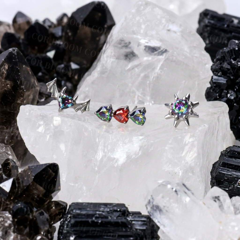 Titanium Hreremus Dark Iridescent Bat Stud