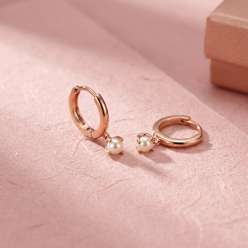 Dainty White Baby Pearl Hoop Earrings