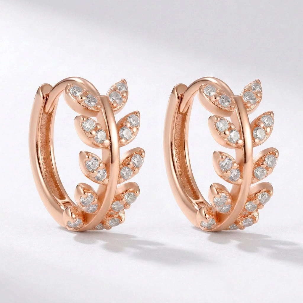 Sparkling Leaf Huggie Earrings