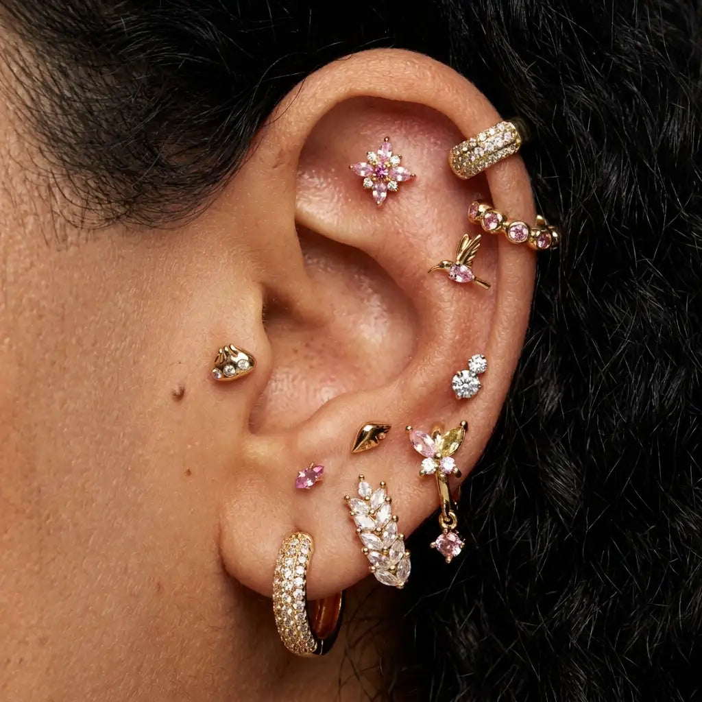 Titanium Small Ruby Marquise Flat Back Stud