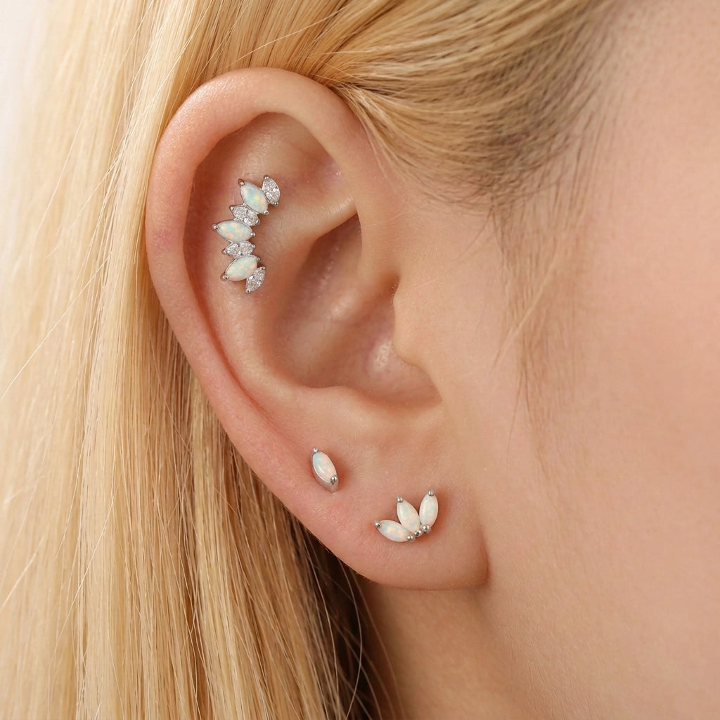 3-Petal Opal Labret Piercing Stud