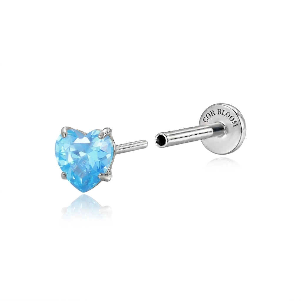 Titanium Multisize Aquamarine Heart-Cut Stud (Push Pin)