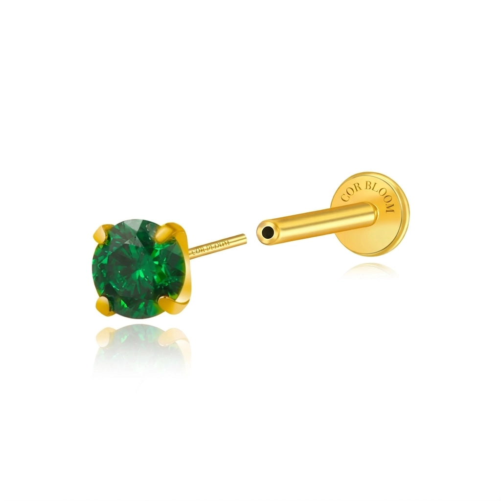 Titanium Multisize Green Emerald Stud (Push Pin)
