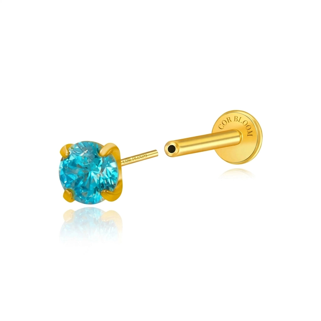 Titanium Multisize Aquamarine Stud (Push Pin)