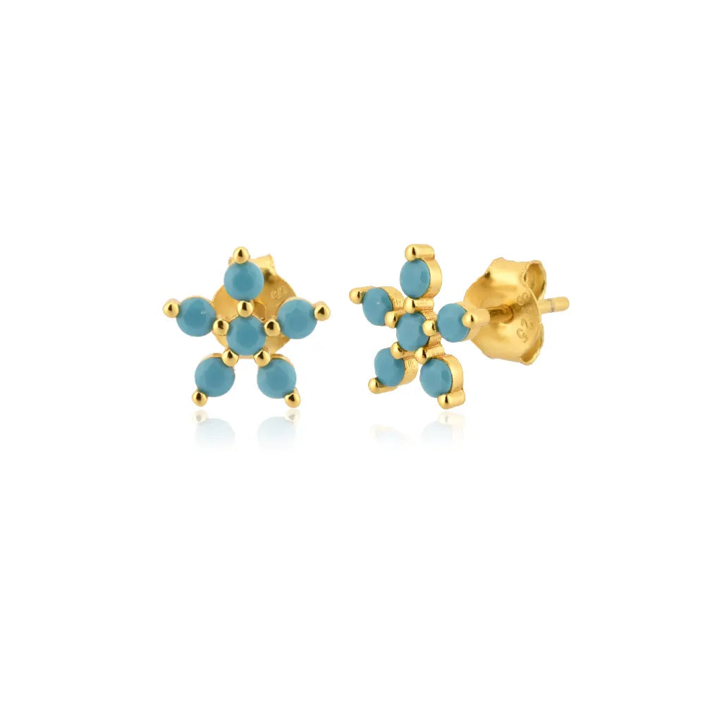 Six Stone Turquoise Flower Stud Earrings